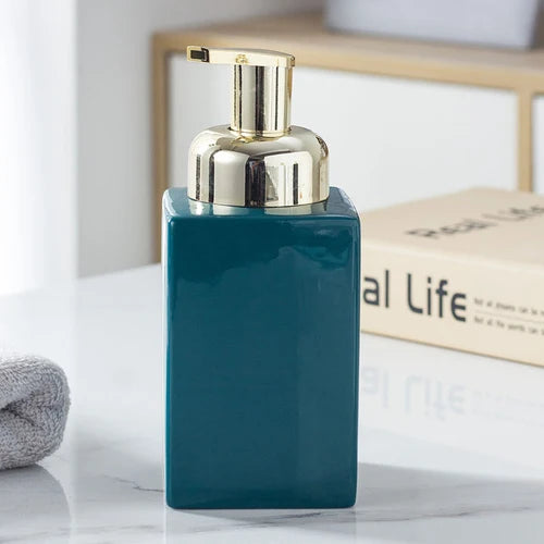 White Ceramic Soap Dispenser Hotel Bathroom Lotion Bottle Shampoo Moisture Bottling Gold Press Soap Bottle Bathroom Accessories