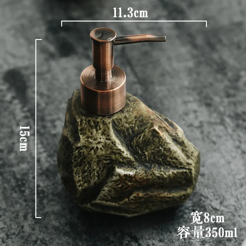 Realistic Ceramic Soap Dispenser - Stone-Like Hand Sanitizer Bottle with Pump, Luxury Shampoo and Shower Gel Refill Bottle