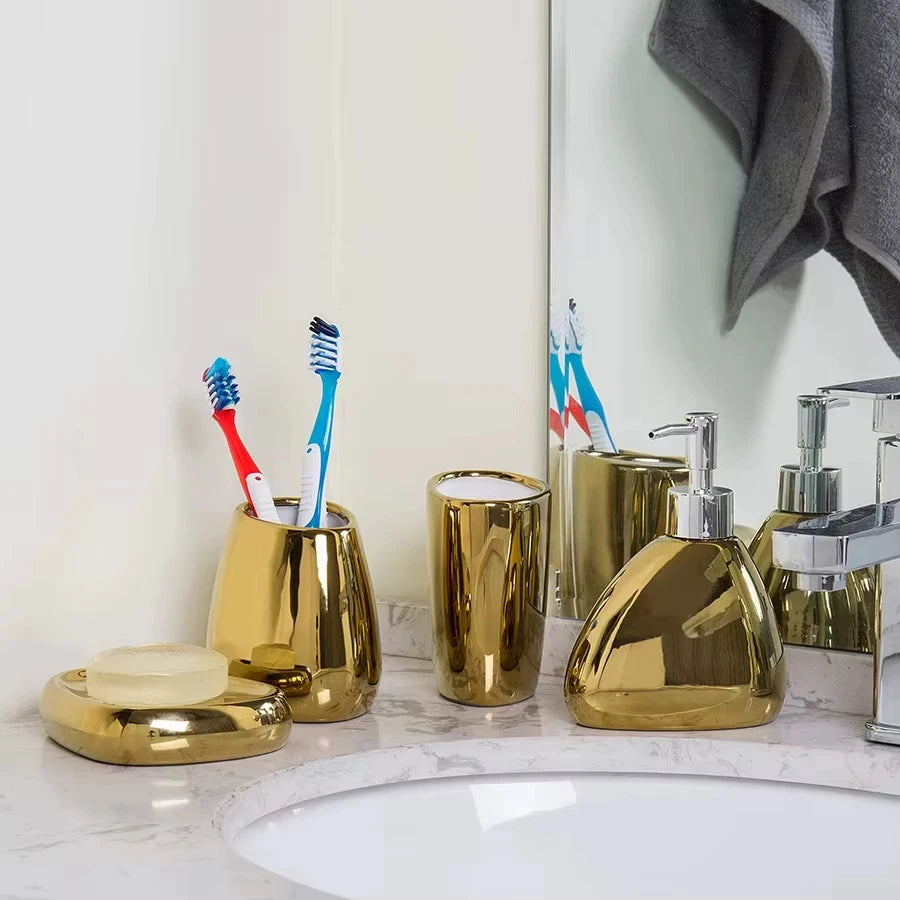 UNTIOR Nordic Bathroom Wash Accessory White Ceramic Soap Dispenser Bottle Mouthwash Cup Soap Dish Toothbrush Cup Set