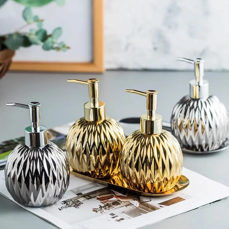 Gold Soap Dispenser Siver Bathroom Hand Liquid Soap Dispenser Ceramic Shampoo bottles 400 ML