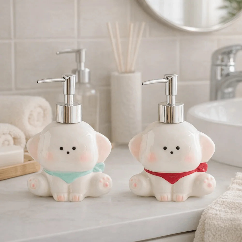 Ceramic Liquid Soap Dispenser Dog Shape Empty Bottle Dog Shape Lotion Bottle Cute Press Pump Shower Gel Separate Bottles Kitchen