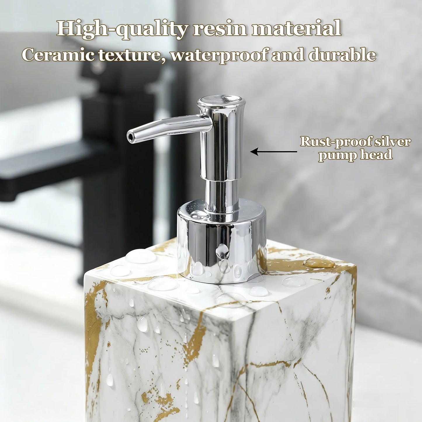 Marble Texture Soap Dispenser, Resin Liquid Hand Soap Dispenser for Kitchen Countertop, Bathroom, Laundry Room