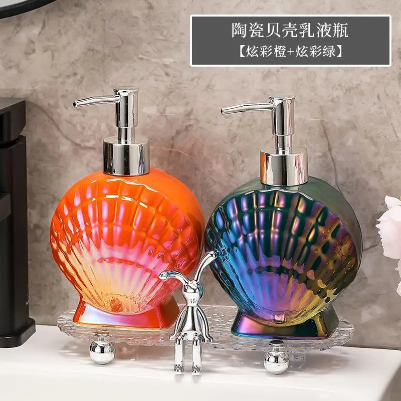 Shell Emulsion Bottle Ceramic Soap Dispenser Gold Border Container Bathroom Accessories Hotel Shampoo Makeup Remover Container