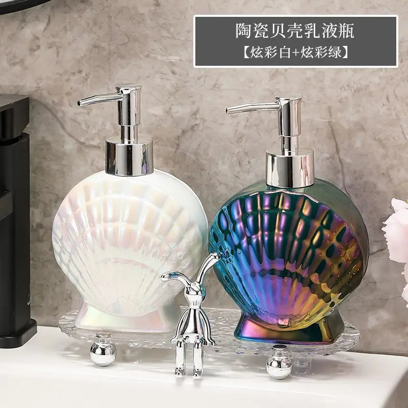 Shell Emulsion Bottle Ceramic Soap Dispenser Gold Border Container Bathroom Accessories Hotel Shampoo Makeup Remover Container