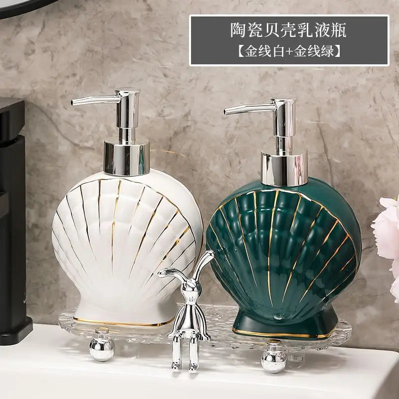 Shell Emulsion Bottle Ceramic Soap Dispenser Gold Border Container Bathroom Accessories Hotel Shampoo Makeup Remover Container