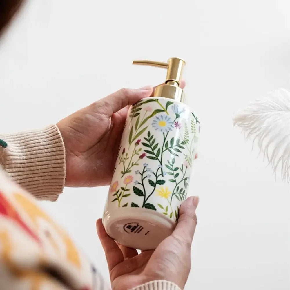 430ML Ceramic Soap Dispenser Modern Vintage Brown Liquid Storage Container Save Soap Creative Lotion Pump Bottle Bathroom