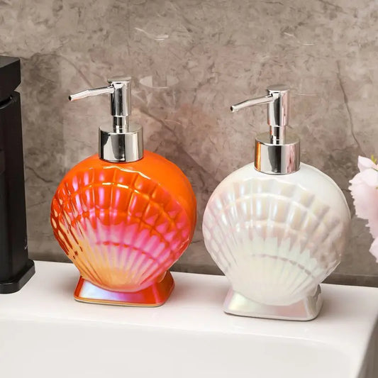 Shell Emulsion Bottle Ceramic Soap Dispenser Gold Border Container Bathroom Accessories Hotel Shampoo Makeup Remover Container
