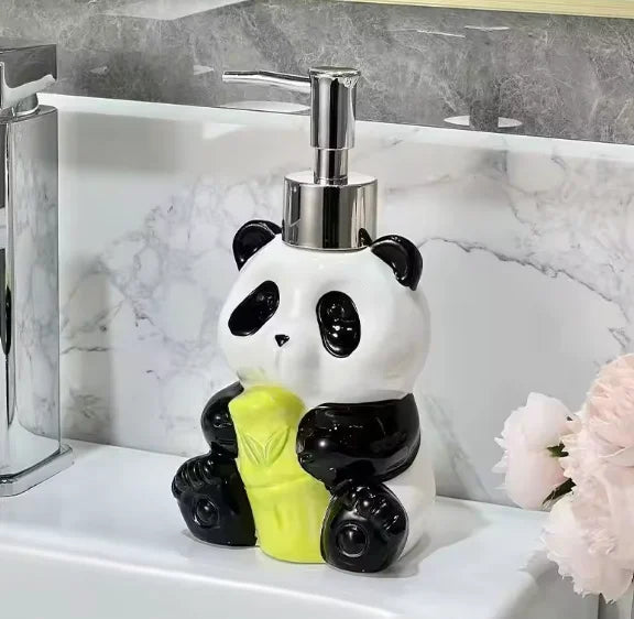 Creative Children Panda Ceramic Soap Dispenser Panda Shape Soap Dish Bathroom Decoration Accessories Shampoo Bottle Girls Gift