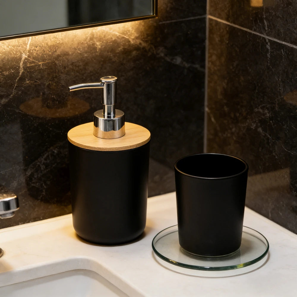 Bamboo soap Dispenser, soap Dispenser for Kitchen Sink, Refillable Liquid Great for Bathroom bar Sinks Decorative