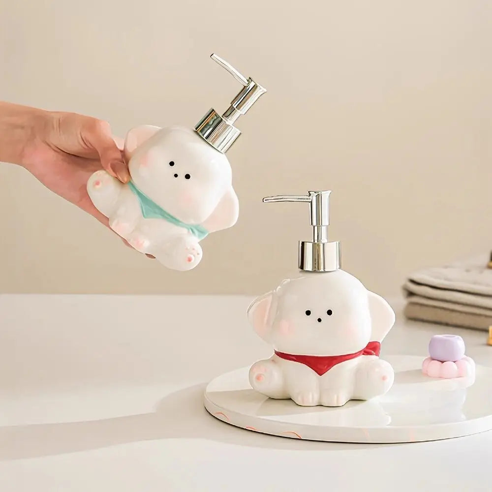 Ceramic Liquid Soap Dispenser Dog Shape Empty Bottle Dog Shape Lotion Bottle Cute Press Pump Shower Gel Separate Bottles Kitchen