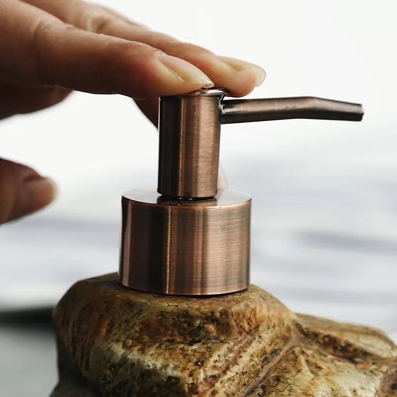 Realistic Ceramic Soap Dispenser - Stone-Like Hand Sanitizer Bottle with Pump, Luxury Shampoo and Shower Gel Refill Bottle
