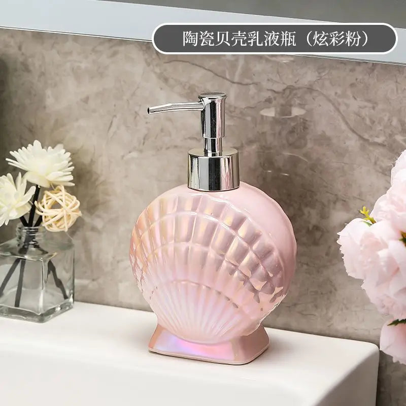 Shell Emulsion Bottle Ceramic Soap Dispenser Gold Border Container Bathroom Accessories Hotel Shampoo Makeup Remover Container