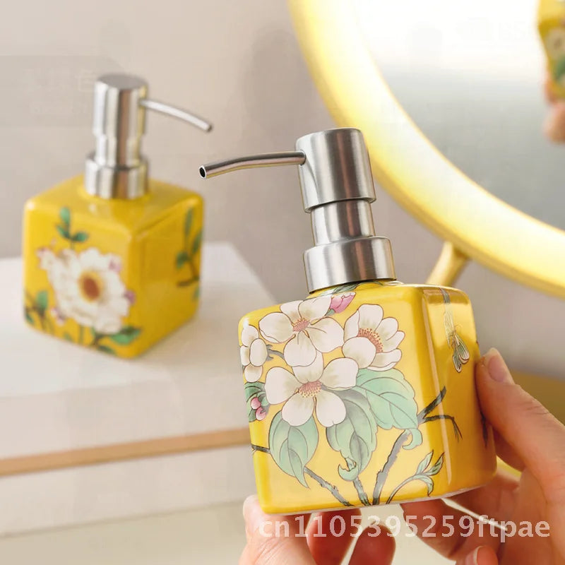 200ml Ceramic Soap Dispenser Stainless Steel Pump Hand Wash Bottle Shampoo Shower Gel Lotion Dispenser for Kitchen Bathroom