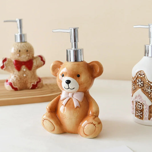 350ML Creative Bear Ceramic Lotion Bottle Christmas Gingerbread Man Decoration Toiletries Bathroom Soap Dispenser Storage Bottle