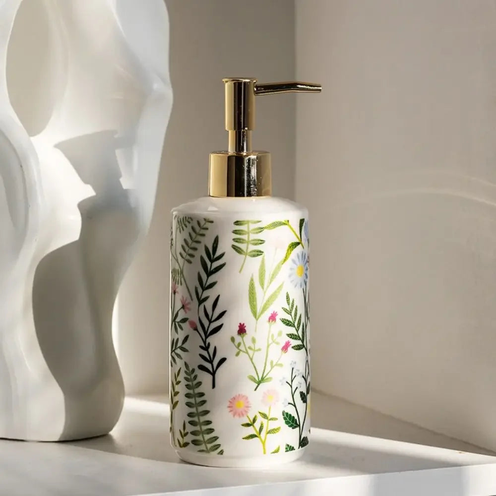 430ML Ceramic Soap Dispenser Modern Vintage Brown Liquid Storage Container Save Soap Creative Lotion Pump Bottle Bathroom
