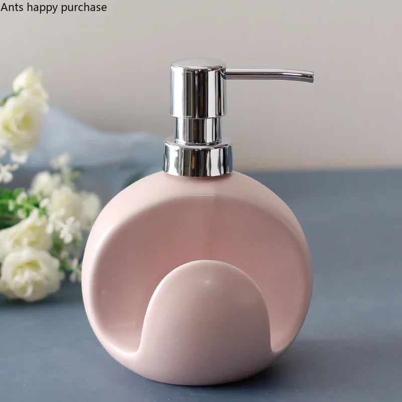 2 in 1 Ceramic Lotion Bottle Soap Dispenser Dual Purpose Bottle Sponge Seat Hand Sanitizer Bottle Bathroom Supplies Soap