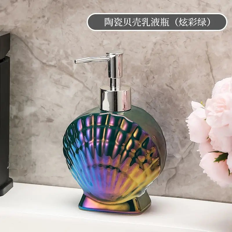 Shell Emulsion Bottle Ceramic Soap Dispenser Gold Border Container Bathroom Accessories Hotel Shampoo Makeup Remover Container