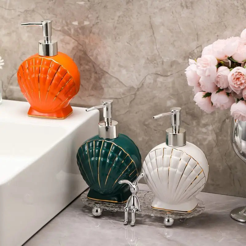 Shell Emulsion Bottle Ceramic Soap Dispenser Gold Border Container Bathroom Accessories Hotel Shampoo Makeup Remover Container