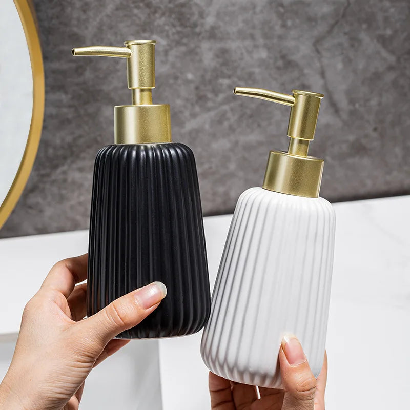 1pc Simple 300ml Ceramic Hand Sanitizer Bottle Push Soap Dispenser Bathroom Toilet Shower Gel Shampoo Filling Bottle