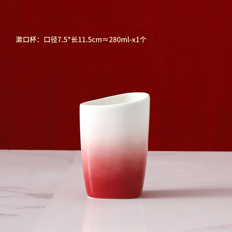 Gradient Red Ceramic Soap Dispenser Set Hotel Dish Mouthwash Cup Home Bathroom Supplies Accessories Wedding Gifts Soap Dish