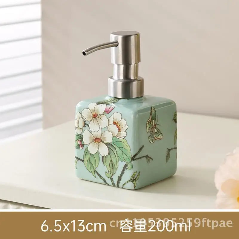 200ml Ceramic Soap Dispenser Stainless Steel Pump Hand Wash Bottle Shampoo Shower Gel Lotion Dispenser for Kitchen Bathroom