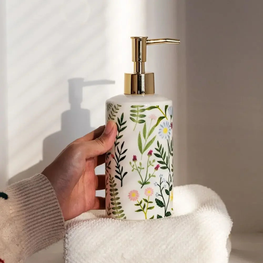 430ML Ceramic Soap Dispenser Modern Vintage Brown Liquid Storage Container Save Soap Creative Lotion Pump Bottle Bathroom