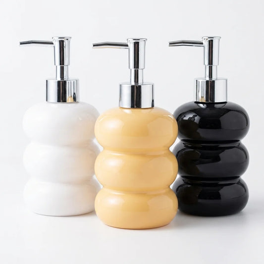 Cream-Colored Bubble-Shaped Ceramic Hand Soap Dispenser, Press-Type Soap Bottle, Household Bathroom and Kitchen Dispensing Bottle, Available in Multiple Colors