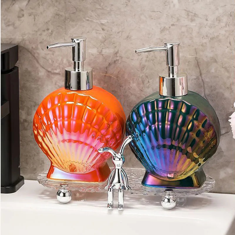 Shell Emulsion Bottle Ceramic Soap Dispenser Gold Border Container Bathroom Accessories Hotel Shampoo Makeup Remover Container
