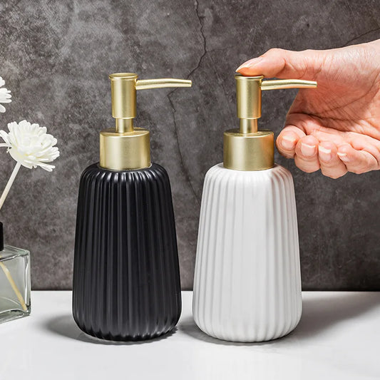 1pc Simple 300ml Ceramic Hand Sanitizer Bottle Push Soap Dispenser Bathroom Toilet Shower Gel Shampoo Filling Bottle