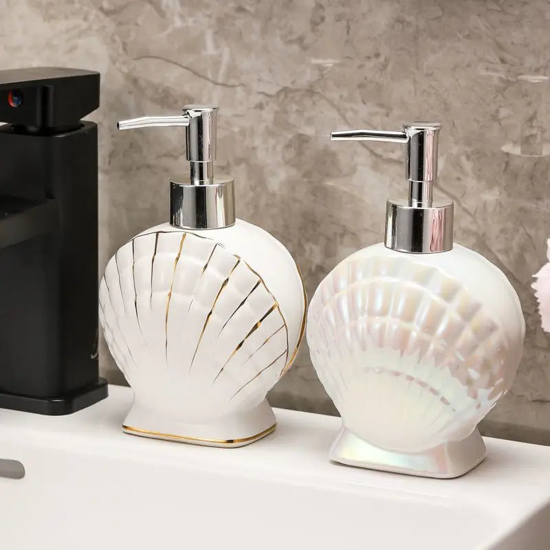 Shell Emulsion Bottle Ceramic Soap Dispenser Gold Border Container Bathroom Accessories Hotel Shampoo Makeup Remover Container