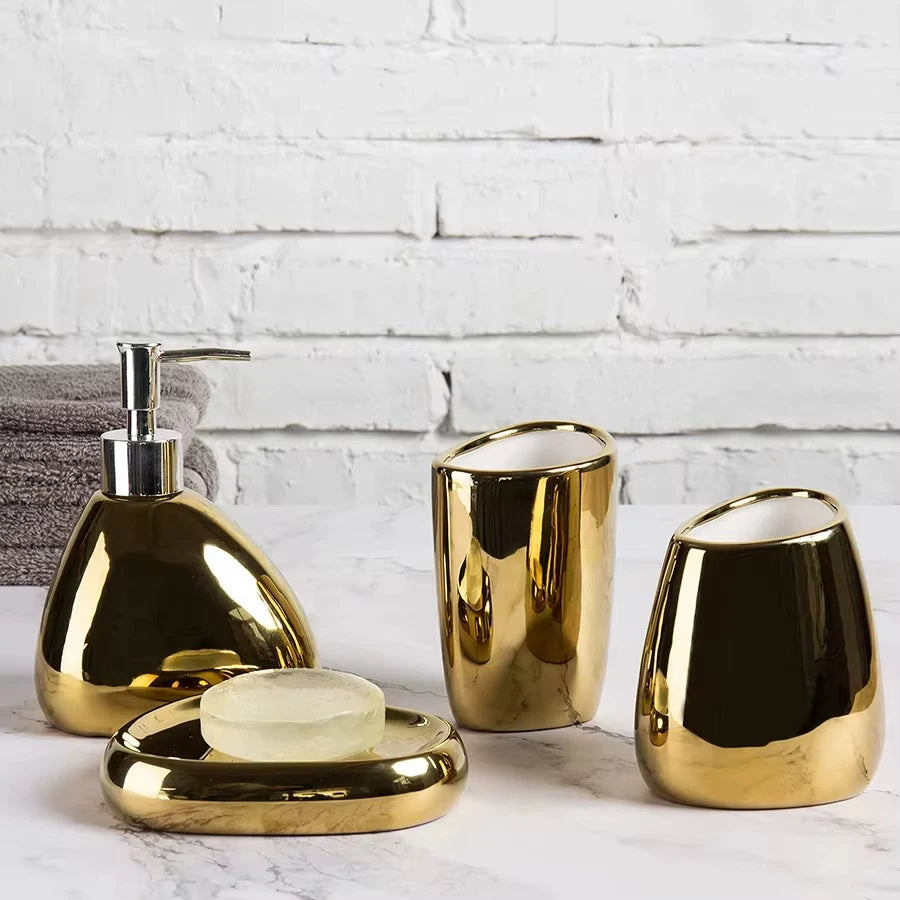 UNTIOR Nordic Bathroom Wash Accessory White Ceramic Soap Dispenser Bottle Mouthwash Cup Soap Dish Toothbrush Cup Set