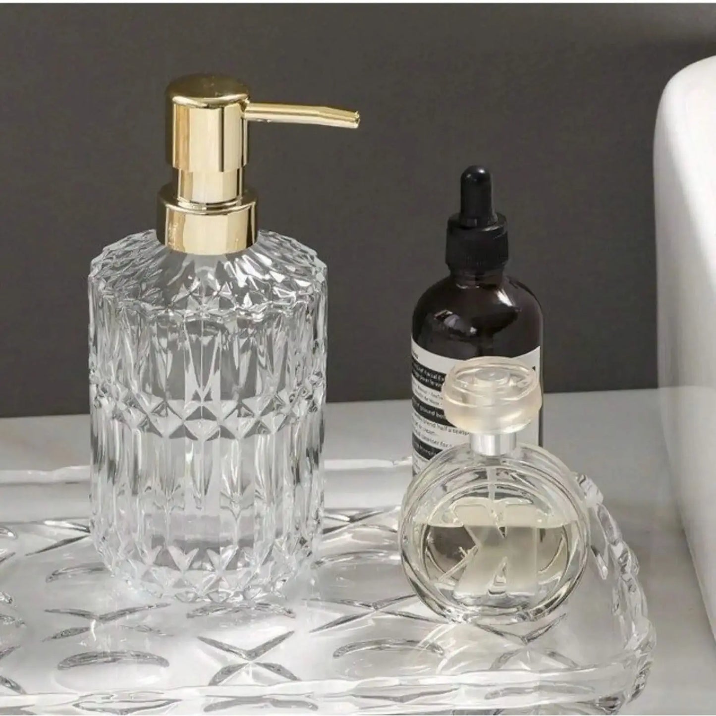 1pc 13.32oz Glass  Soap Dispenser Refillable Pump Bottle For Liquid Soap,Shower Gel,Hand Soap, Home Bathroom Accessories