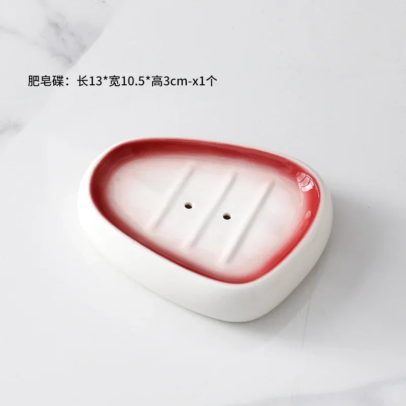 Gradient Red Ceramic Soap Dispenser Set Hotel Dish Mouthwash Cup Home Bathroom Supplies Accessories Wedding Gifts Soap Dish