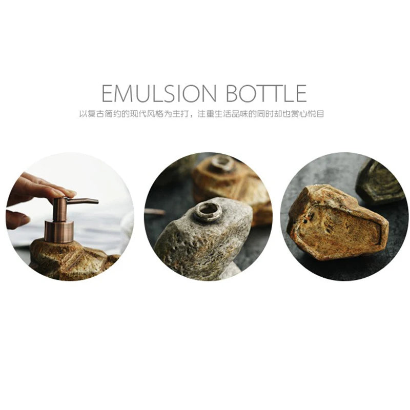 Realistic Ceramic Soap Dispenser - Stone-Like Hand Sanitizer Bottle with Pump, Luxury Shampoo and Shower Gel Refill Bottle