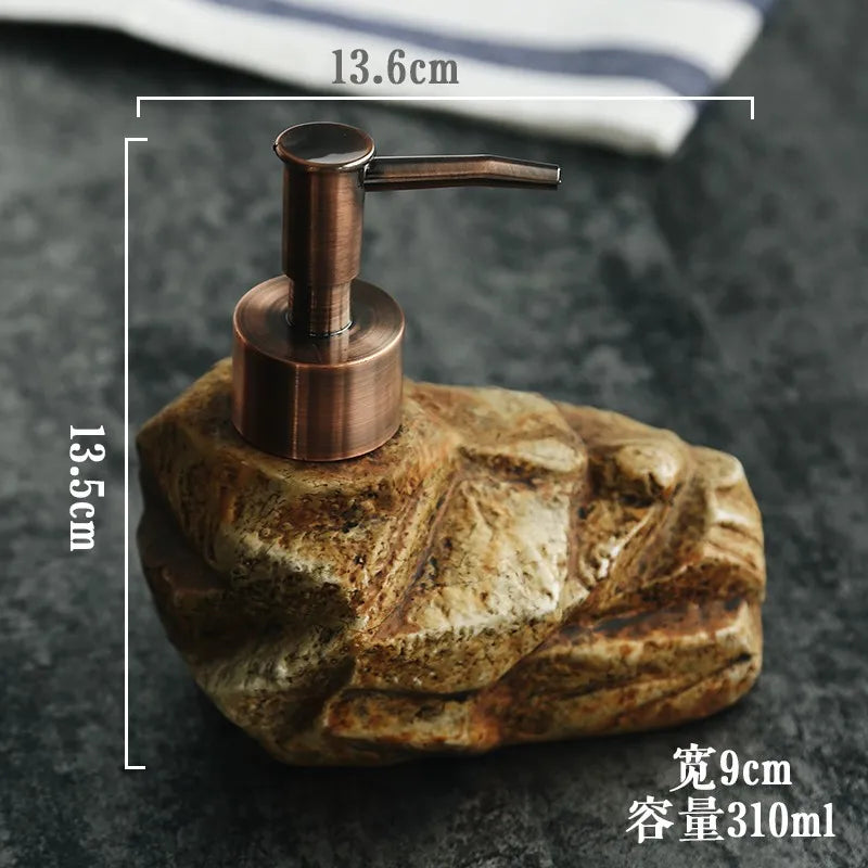 Realistic Ceramic Soap Dispenser - Stone-Like Hand Sanitizer Bottle with Pump, Luxury Shampoo and Shower Gel Refill Bottle