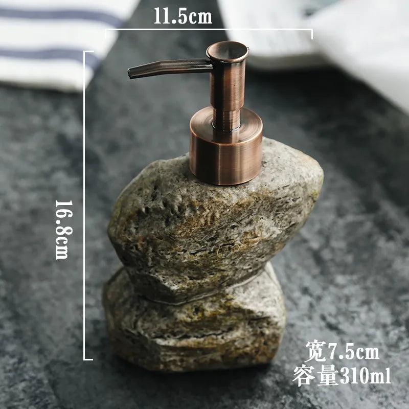 Realistic Ceramic Soap Dispenser - Stone-Like Hand Sanitizer Bottle with Pump, Luxury Shampoo and Shower Gel Refill Bottle