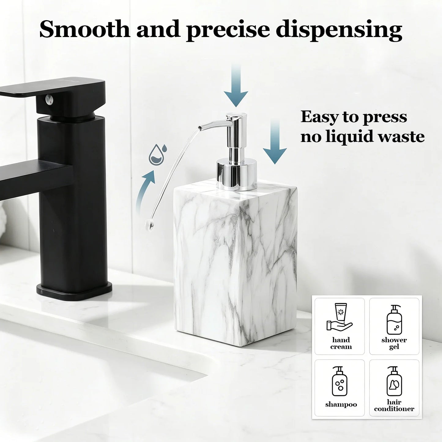 Marble Texture Soap Dispenser, Resin Liquid Hand Soap Dispenser for Kitchen Countertop, Bathroom, Laundry Room