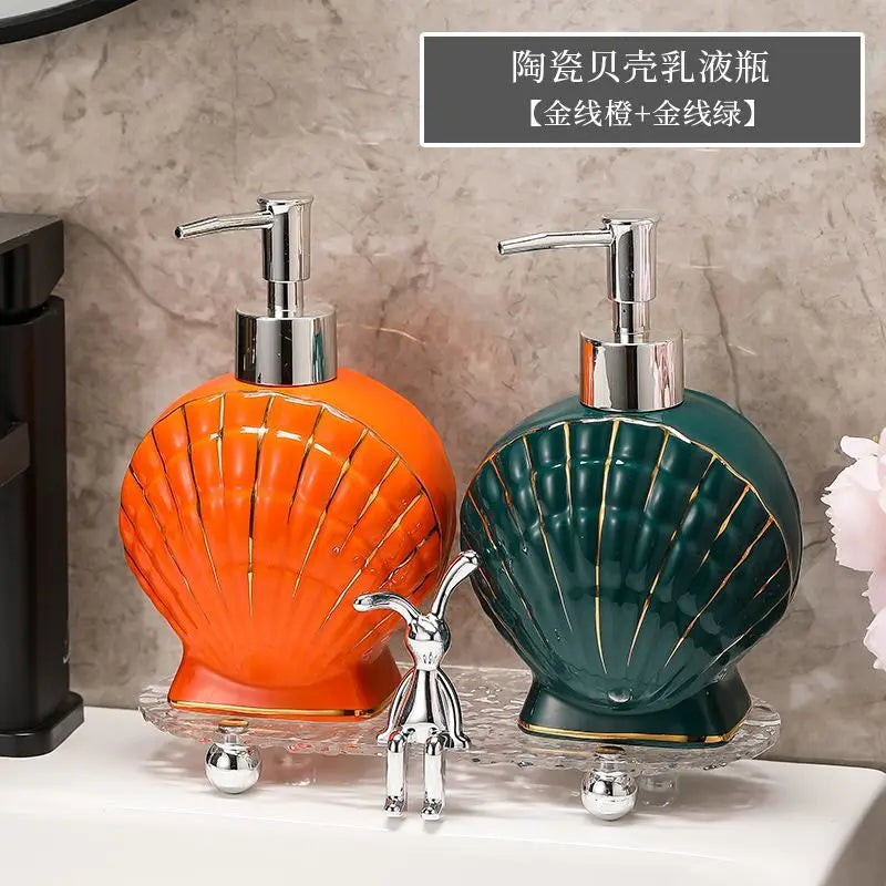 Shell Emulsion Bottle Ceramic Soap Dispenser Gold Border Container Bathroom Accessories Hotel Shampoo Makeup Remover Container
