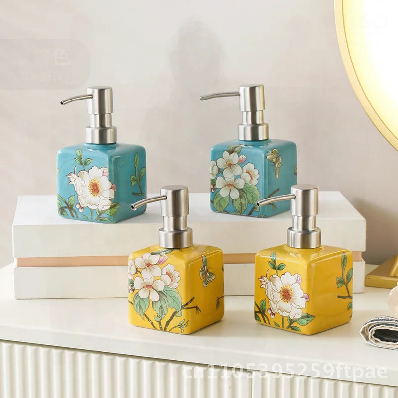 200ml Ceramic Soap Dispenser Stainless Steel Pump Hand Wash Bottle Shampoo Shower Gel Lotion Dispenser for Kitchen Bathroom