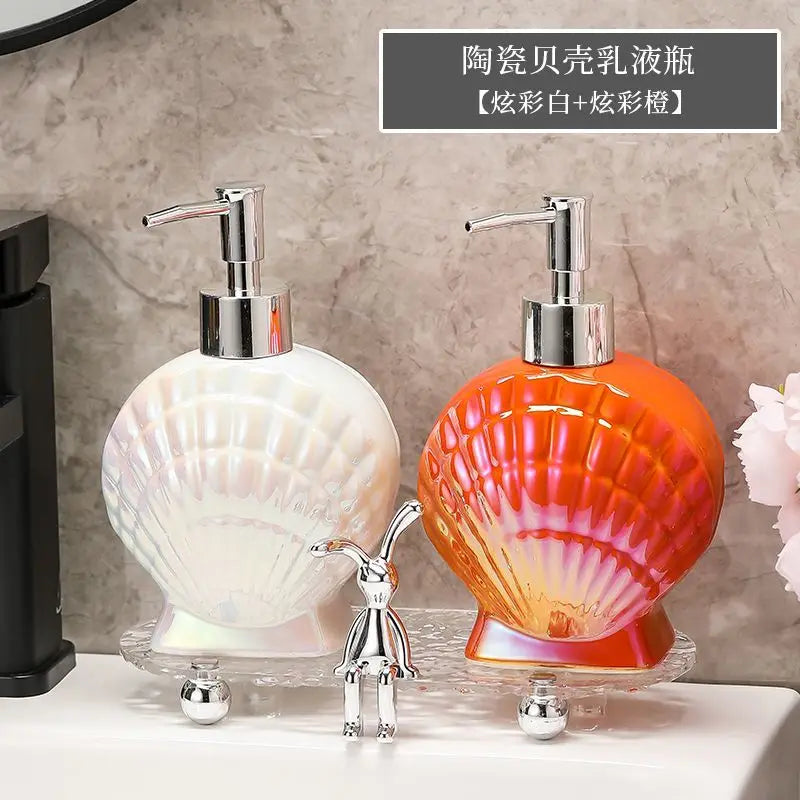 Shell Emulsion Bottle Ceramic Soap Dispenser Gold Border Container Bathroom Accessories Hotel Shampoo Makeup Remover Container