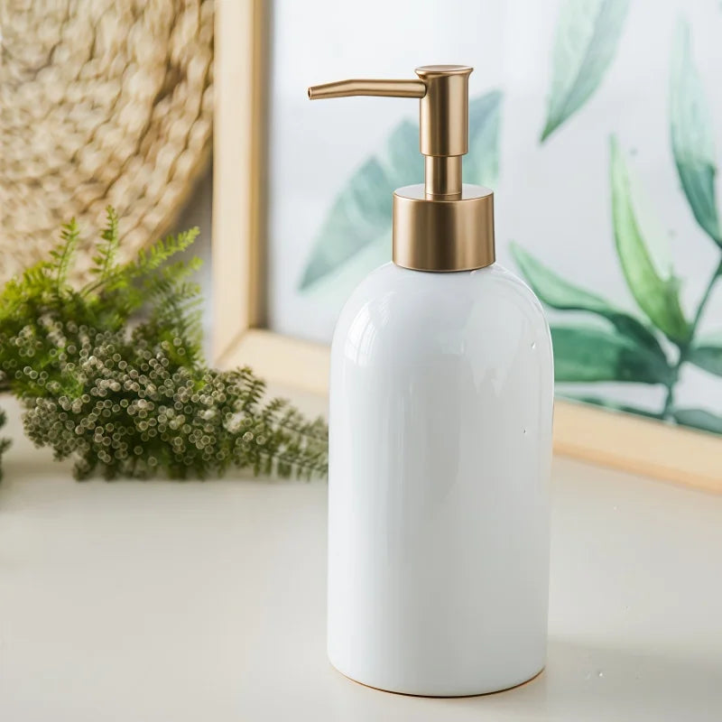 Ceramic Soap Dispenser Green with Gold Pump,Refillable Liquid Hand Soap Dispenser for Kitchen,Bathroom,Washroom