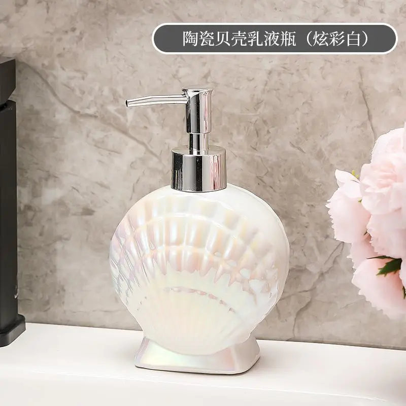 Shell Emulsion Bottle Ceramic Soap Dispenser Gold Border Container Bathroom Accessories Hotel Shampoo Makeup Remover Container