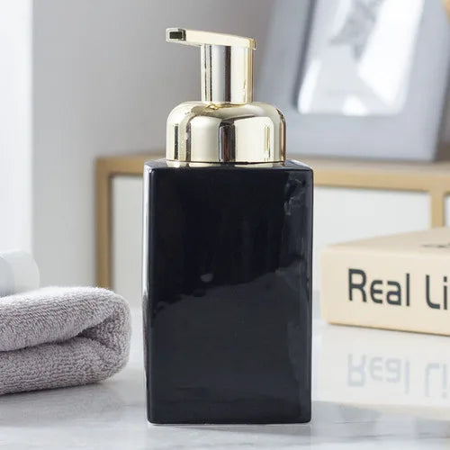 White Ceramic Soap Dispenser Hotel Bathroom Lotion Bottle Shampoo Moisture Bottling Gold Press Soap Bottle Bathroom Accessories