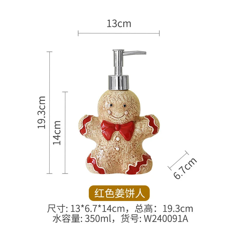 350ML Creative Bear Ceramic Lotion Bottle Christmas Gingerbread Man Decoration Toiletries Bathroom Soap Dispenser Storage Bottle