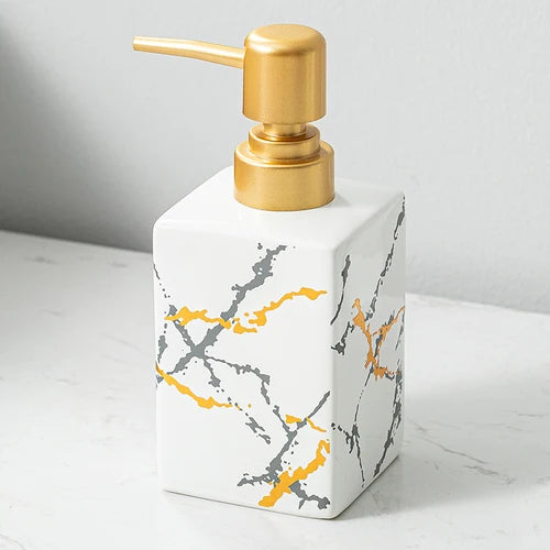 White Ceramic Soap Dispenser Hotel Bathroom Lotion Bottle Shampoo Moisture Bottling Gold Press Soap Bottle Bathroom Accessories