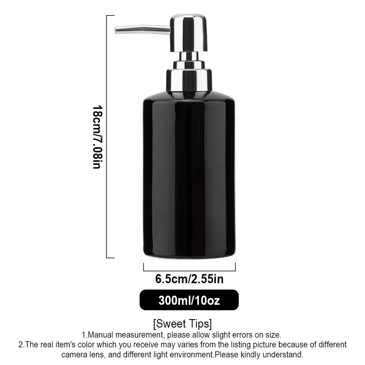 1Pc Soap Dispenser, 300ml/10oz Ceramic Liquid Soap Pump Dispenser, Refillable Dish Soap Dispenser for Kitchen Bathroom Washroom