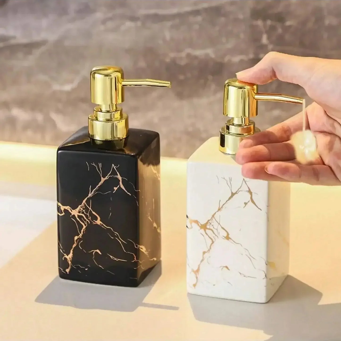 Ceramic soap dispenser 350ml  European Creative Marble Texture Refillable Press Soap Dispenser Liquid Dispenser
