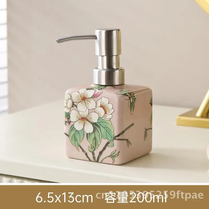 200ml Ceramic Soap Dispenser Stainless Steel Pump Hand Wash Bottle Shampoo Shower Gel Lotion Dispenser for Kitchen Bathroom