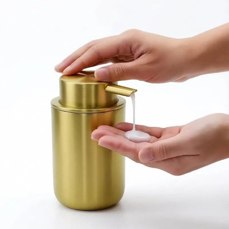 Modern Soap Dispenser Easy to Press Stainless Steel Refillable Lotions Dispenser for Kitchen & Bathroom Countertop M4YD