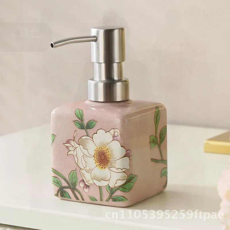 200ml Ceramic Soap Dispenser Stainless Steel Pump Hand Wash Bottle Shampoo Shower Gel Lotion Dispenser for Kitchen Bathroom